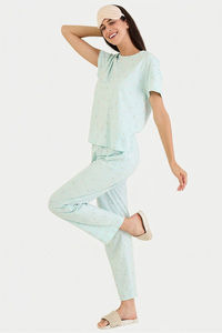 Sweet Dreams Floral Printed Pyjama  Set - Sea Green — thumbnail 4